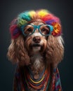 Portrait of a tolerant hippie dog from the LGBT community
