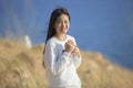 portrait toothy smiling face of asian girl relaxing emotion outdoor lifestyle Royalty Free Stock Photo