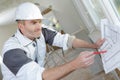 portrait tradesman looking at blueprints