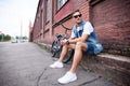 Portrait of a trendy young man in the city. Royalty Free Stock Photo