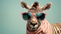 Portrait of a trendy zebra wearing cool sunglasses. Summer holiday concept