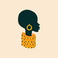 Portrait of tribal African woman with colorful necklace and earrings vector illustration for logo or icon..