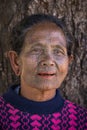 Portrait tribe tattooed Chin woman. Mrauk U, Myanmar