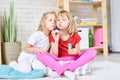 Cute Sisters Blowing Bubbles Royalty Free Stock Photo