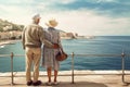 portrait of two aged people ,grey haired man and woman,couple on holidays