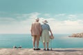 portrait of two aged people ,grey haired man and woman,couple on holidays