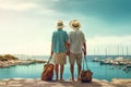 portrait of two aged people ,grey haired man and woman,couple on holidays