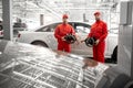 Portrait of a two auto mechanics at the car service Royalty Free Stock Photo