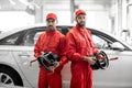 Portrait of a two auto mechanics at the car service Royalty Free Stock Photo