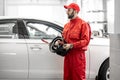 Portrait of a two auto mechanics at the car service Royalty Free Stock Photo