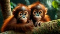 Two Baby Orangutans Looking at Camera - Generative Ai