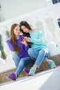 Portrait of two beautiful girlfriends in town Royalty Free Stock Photo