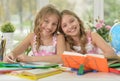 Little girls doing homework Royalty Free Stock Photo