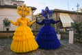 Portrait of two beautiful masks at the carnival of Castiglion Fibocchi in Tuscany