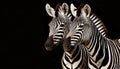 Portrait of Two Black and White Zebras on a Black Background - Generative Ai Royalty Free Stock Photo