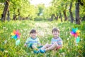 Portrait of two boys, siblings, brothers and best friends smilin