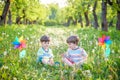 Portrait of two boys, siblings, brothers and best friends smiling. Friends hugging. Royalty Free Stock Photo