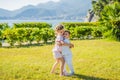 Portrait of two cute adorable baby children toddlers hugging and kissing each other, love friendship in childhood Royalty Free Stock Photo