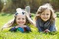 Portrait of two cute girls with ball