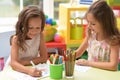 Two cute little girls drawing with pencils Royalty Free Stock Photo