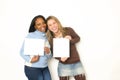 Portrait of Two girls holding blank signs Royalty Free Stock Photo
