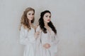 Portrait of two girls in white dresses wedding Royalty Free Stock Photo