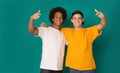 Portrait of two happy friends pointing fingers at camera Royalty Free Stock Photo