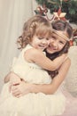 Portrait of two happy sisters, christmas Royalty Free Stock Photo