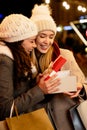 Portrait of happy women exchanging christmas presents. Holiday people christmas happiness concept Royalty Free Stock Photo