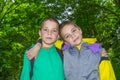 Portrait two hugging boys, tweens Royalty Free Stock Photo