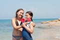 Portrait of two kid girls on the seaside Royalty Free Stock Photo