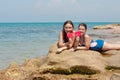 Portrait of two kid girls on the seaside Royalty Free Stock Photo