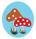 Portrait of two mushrooms over blue background vector or color illustration Royalty Free Stock Photo