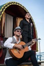 portrait of two musicians in saintes marie de la mer Royalty Free Stock Photo