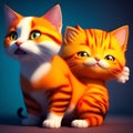 Portrait of Two Orange Kittens on Blue Background