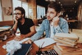 Portrait of Two Pensive Writers Working Indoors Royalty Free Stock Photo