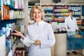 Portrait of two pharmacists working in modern farmacy Royalty Free Stock Photo