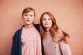 Portrait of two pretty little preteen girls Royalty Free Stock Photo