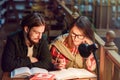 Portrait of Couple of Students in Library Royalty Free Stock Photo