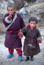 Portrait of two tibetan boys in national clothes