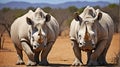 Portrait of two white (square-lipped) rhinoceros (Ceratotherium simum), South Africa Royalty Free Stock Photo