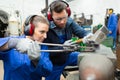 portrait two workers in factory Royalty Free Stock Photo