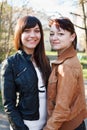 Portrait of two young beautiful women a girlfriend Royalty Free Stock Photo