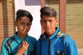 NAWALGARH, RAJASTHAN, INDIA - DECEMBER 25, 2017: Portrait of Two young boys brothers posing