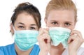 Portrait of two young nurses with a mask Royalty Free Stock Photo