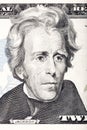 Portrait of U.S. president Andrew Jackson in front of the twenty Royalty Free Stock Photo