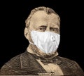 Portrait of U.S. president Ulysses S. Grant wearing medical protective mask Royalty Free Stock Photo