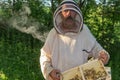 Portrait of Ukrainian peasant working in own bee yard