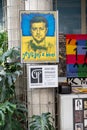 Portrait of Ukrainian President Volodymyr Zelensky on a street poster in Warsaw. Poland, Warsaw - July 27, 2023.