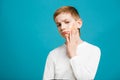 Portrait of unhappy boy with adhesive plaster on his cheek Royalty Free Stock Photo